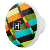 Kleurrijke Moderne Abstracte Strepen & Monogram Keramische Knop (Rechts)