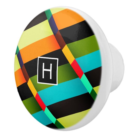 Kleurrijke Moderne Abstracte Strepen & Monogram Keramische Knop (Rechts)