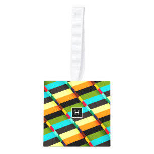 Kleurrijke Moderne Abstracte Strepen & Monogram Kubus Ornament