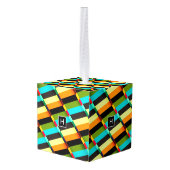 Kleurrijke Moderne Abstracte Strepen & Monogram Kubus Ornament (Achter hoekig)