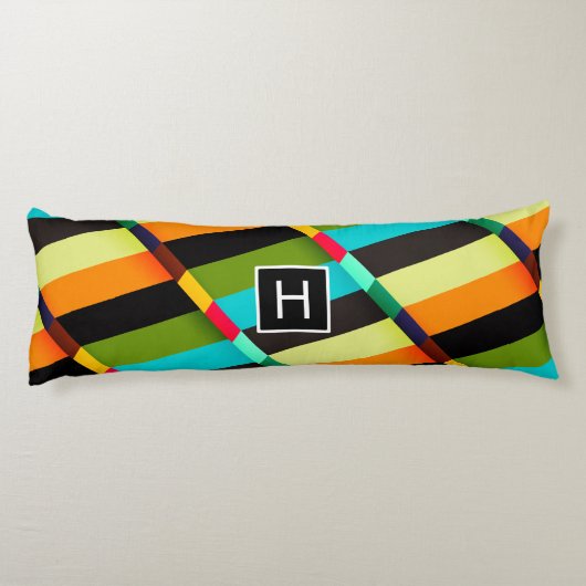 Kleurrijke Moderne Abstracte Strepen & Monogram Lichaamskussen (Achterkant)