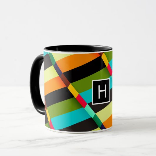 Kleurrijke Moderne Abstracte Strepen & Monogram Mok (Voorkant links)