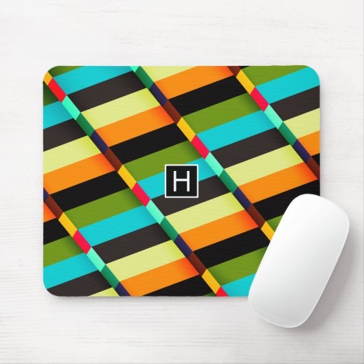 Kleurrijke Moderne Abstracte Strepen & Monogram Muismat (Met muis)