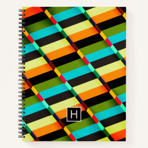 Kleurrijke Moderne Abstracte Strepen & Monogram Notitieboek