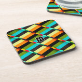 Kleurrijke Moderne Abstracte Strepen & Monogram Onderzetter (Linkerzijde)