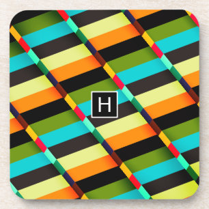 Kleurrijke Moderne Abstracte Strepen & Monogram Onderzetter