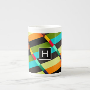 Kleurrijke Moderne Abstracte Strepen & Monogram Porselein Kop