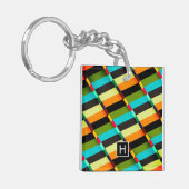 Kleurrijke Moderne Abstracte Strepen & Monogram Sleutelhanger (Voorkant Links)