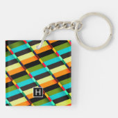 Kleurrijke Moderne Abstracte Strepen & Monogram Sleutelhanger (Achterkant)