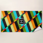 Kleurrijke Moderne Abstracte Strepen & Monogram Strandlaken (Voorkant)