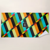 Kleurrijke Moderne Abstracte Strepen & Monogram Strandlaken (Voorkant)