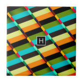 Kleurrijke Moderne Abstracte Strepen & Monogram Tegeltje (Voorkant)