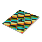 Kleurrijke Moderne Abstracte Strepen & Monogram Tegeltje (Zijkant)