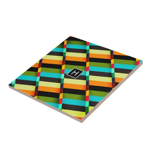 Kleurrijke Moderne Abstracte Strepen & Monogram Tegeltje (Zijkant)