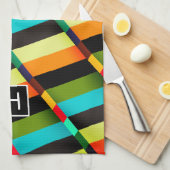 Kleurrijke Moderne Abstracte Strepen & Monogram Theedoek (Quarter Fold)
