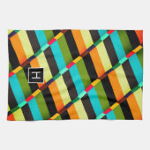 Kleurrijke Moderne Abstracte Strepen & Monogram Theedoek (Horizontaal)