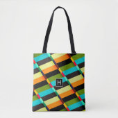 Kleurrijke Moderne Abstracte Strepen & Monogram Tote Bag (Voorkant)