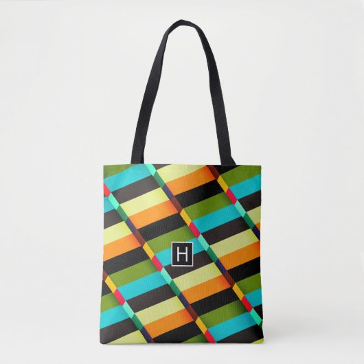 Kleurrijke Moderne Abstracte Strepen & Monogram Tote Bag (Voorkant)