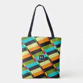 Kleurrijke Moderne Abstracte Strepen & Monogram Tote Bag (Achterkant)