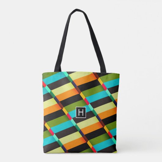 Kleurrijke Moderne Abstracte Strepen & Monogram Tote Bag (Achterkant)