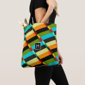 Kleurrijke Moderne Abstracte Strepen & Monogram Tote Bag (Dichtbij)