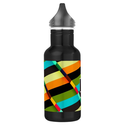 Kleurrijke Moderne Abstracte Strepen & Monogram Waterfles (Links)