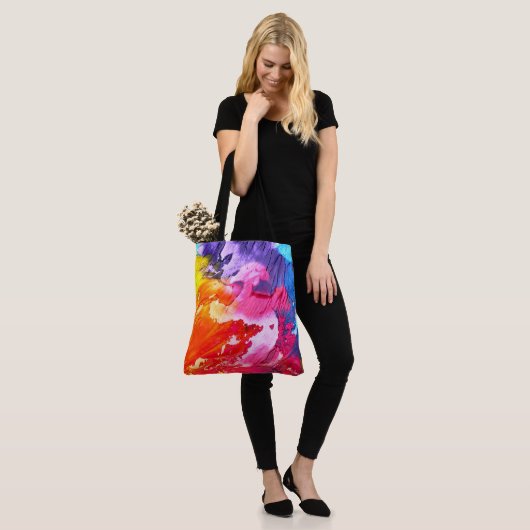Kleurrijke, moderne Abstracte verf, alles-over-dru Tote Bag (Op model)