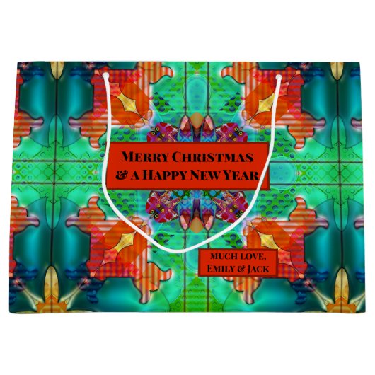 Kleurrijke moderne Abstracte Waterverf kerst Groot Cadeauzakje (Voorkant)