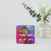 Kleurrijke moderne abstracte waterverf spat vet vierkante visitekaartje (Staand voorkant)