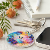 Kleurrijke moderne alcoholinkt waterverven achterg sleutelhanger (Voorkant Rechts)