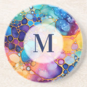 Kleurrijke moderne alcoholinkt waterverven monogra zandsteen onderzetter (Voorkant)