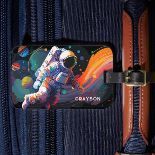Kleurrijke moderne astronaut ruimte gepersonalisee bagagelabel