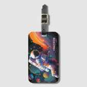 Kleurrijke moderne astronaut ruimte gepersonalisee bagagelabel (Voorkant (verticaal))