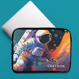 Kleurrijke moderne astronaut ruimte gepersonalisee laptop sleeve