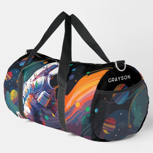 Kleurrijke moderne astronaut ruimte gepersonalisee plunjezak (Rechterhoek)