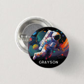 Kleurrijke moderne astronaut ruimte gepersonalisee ronde button 3,2 cm (Voorkant /achterkant)