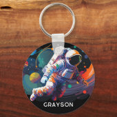 Kleurrijke moderne astronaut ruimte gepersonalisee sleutelhanger (Achterkant)