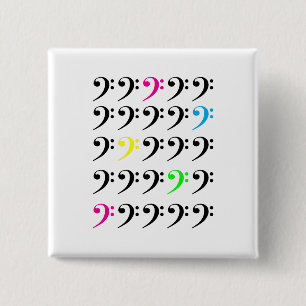 Kleurrijke Moderne Bassleutel Neon Muziek Kunst Vierkante Button 5,1 Cm