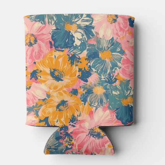 Kleurrijke moderne bloemen bloemenpatroon blikjeskoeler (Achterkant)