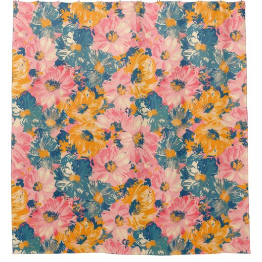 Kleurrijke moderne bloemen bloemenpatroon douchegordijn (Voorkant)