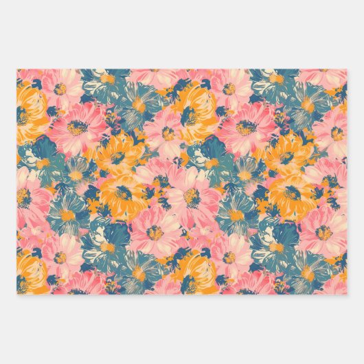 Kleurrijke moderne bloemen bloemenpatroon inpakpapier vel (Voorkant)