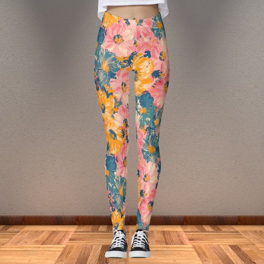 Kleurrijke moderne bloemen bloemenpatroon leggings