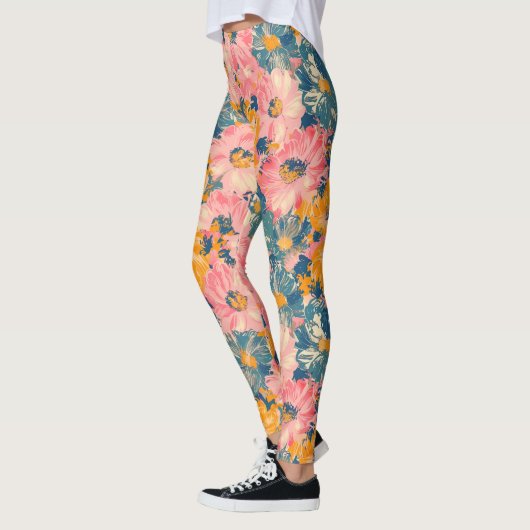 Kleurrijke moderne bloemen bloemenpatroon leggings (Links)