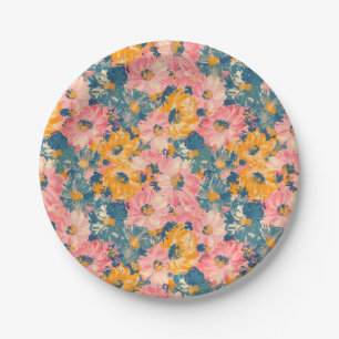 Kleurrijke moderne bloemen bloemenpatroon papieren bordje