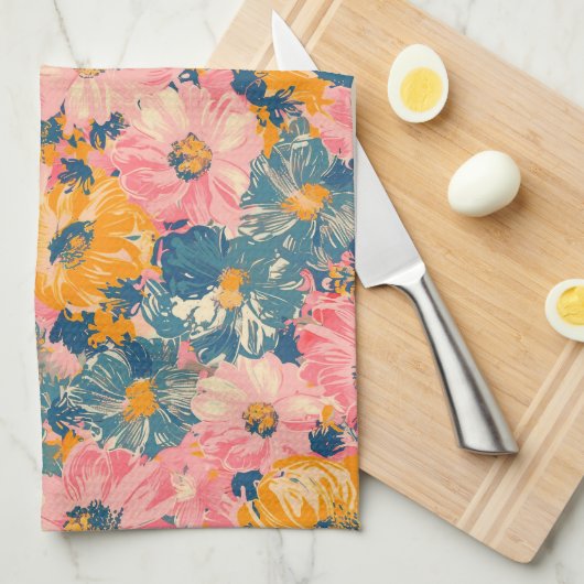 Kleurrijke moderne bloemen bloemenpatroon theedoek (Quarter Fold)