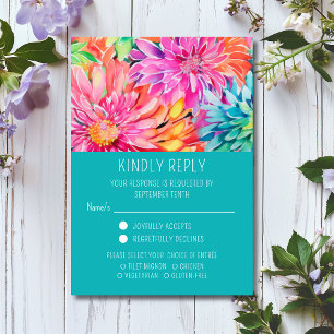 Kleurrijke Moderne Bloemen Bruiloft Maaltijd Keuze RSVP Kaartje