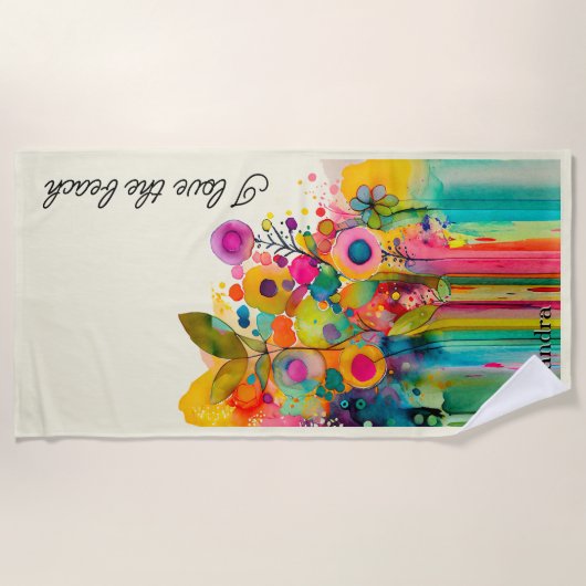 Kleurrijke moderne bloemen Ik hou van de Strandlaken (Voorkant)