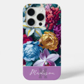 Kleurrijke moderne bloemen monogram iPhone case (Achterkant)