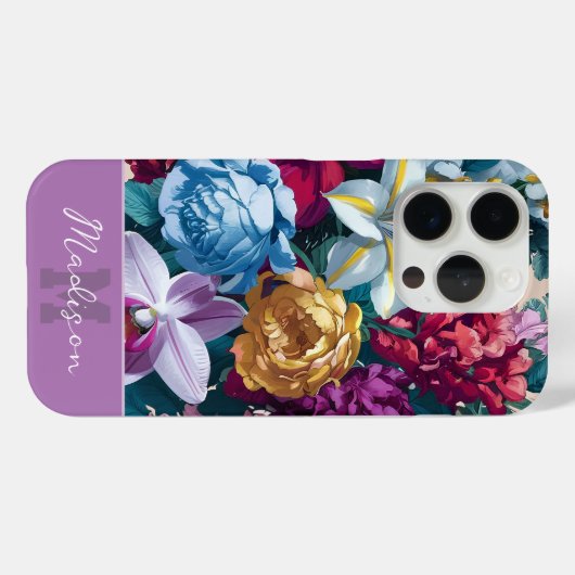 Kleurrijke moderne bloemen monogram iPhone case (Achterkant (horizontaal))