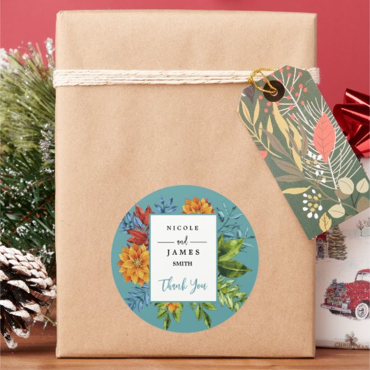 Kleurrijke moderne bloemen ronde sticker (Feestdagen)